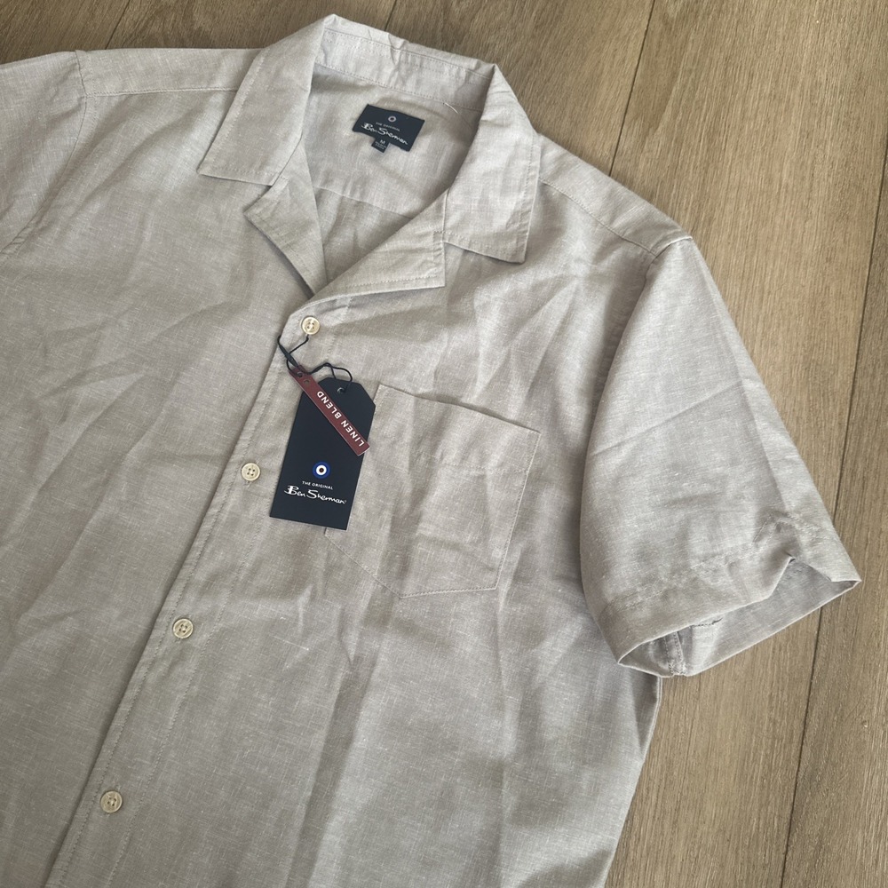 Ben Sherman Men's Natural Beige Linen Blend SS Button Shirt Size Medium NEW